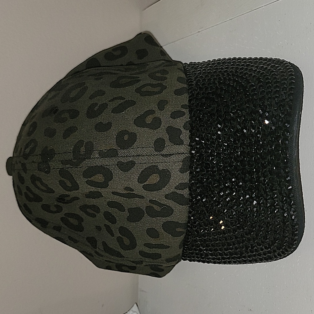 Bedazzled black and Green cheetah print ball cap